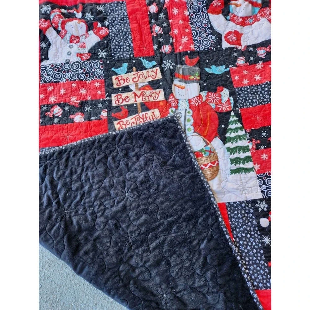 Vintage Christmas Snowman Holiday Cotton Patchwork Quilted Throw Blanket‎  50x60